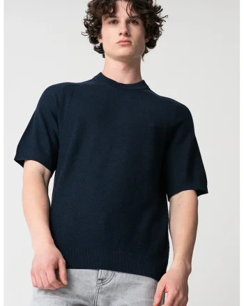 Tricou tricotat fin din amestec de lyocell, Bleumarin