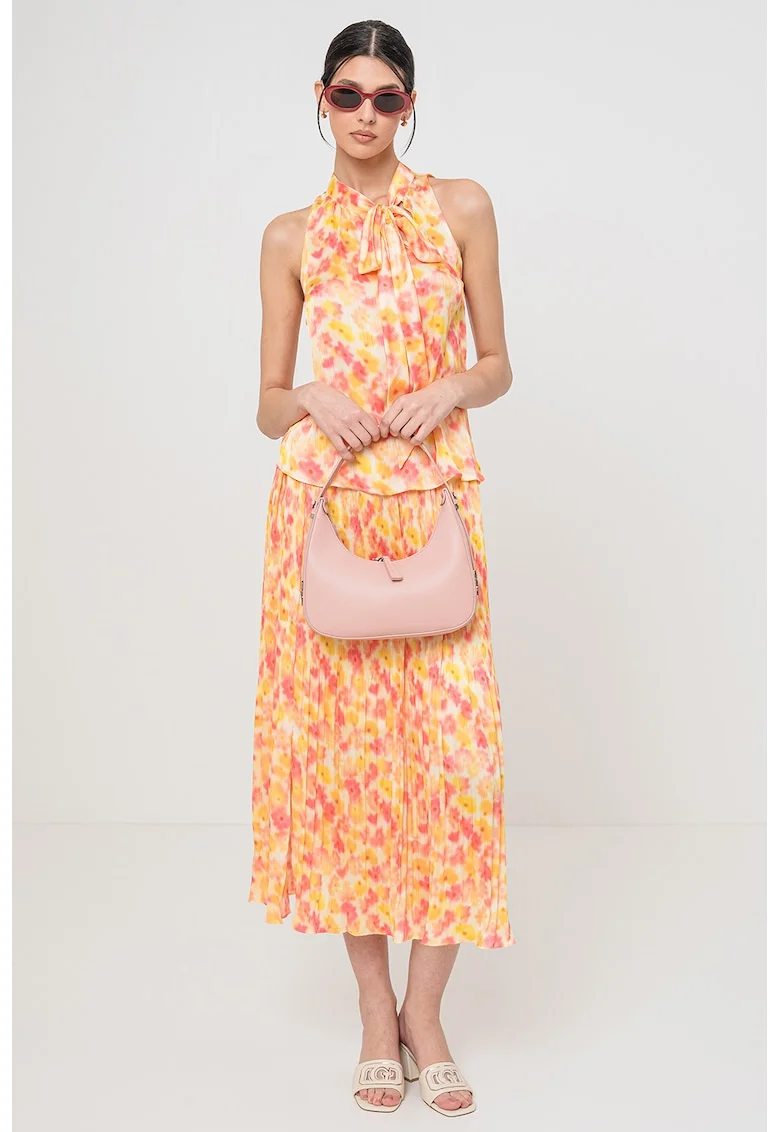 Bluza cu model floral, fara maneci, Galben/Roz