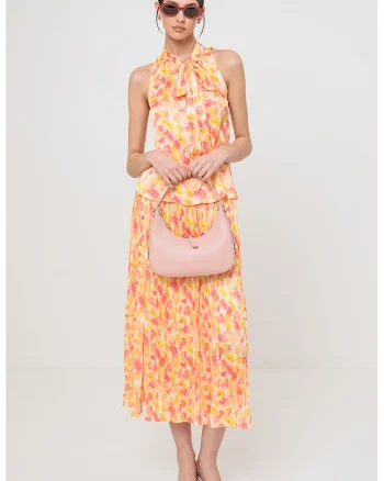 Bluza cu model floral, fara maneci, Galben/Roz
