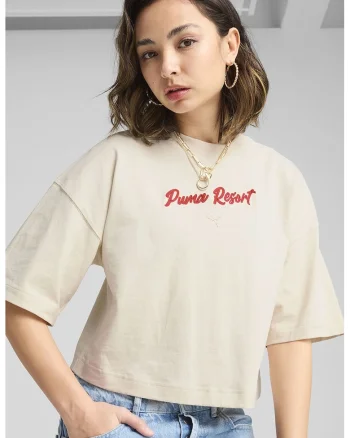 Tricou crop de bumbac, Rosu vermillion/Bej deschis