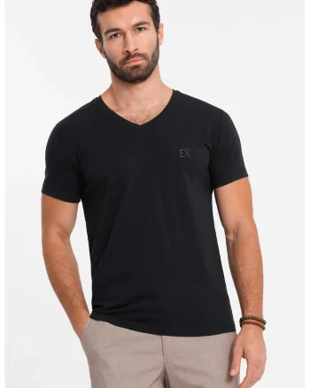 Tricou uni cu decolteu in V, Negru