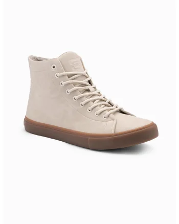 Pantofi sport de piele intoarsa cu varf rotund, Maro taupe deschis