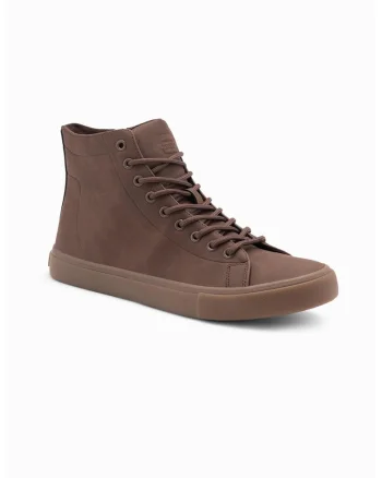Pantofi sport de piele intoarsa cu varf rotund, Maro