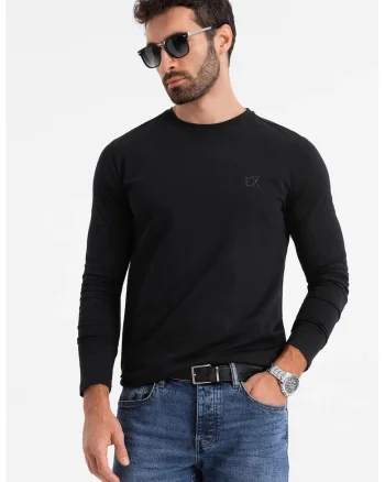 Bluza din amestec de bumbac cu decolteu la baza gatului, Negru