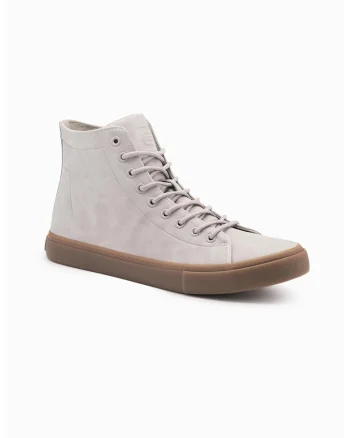 Pantofi sport de piele intoarsa cu varf rotund, Gri deschis