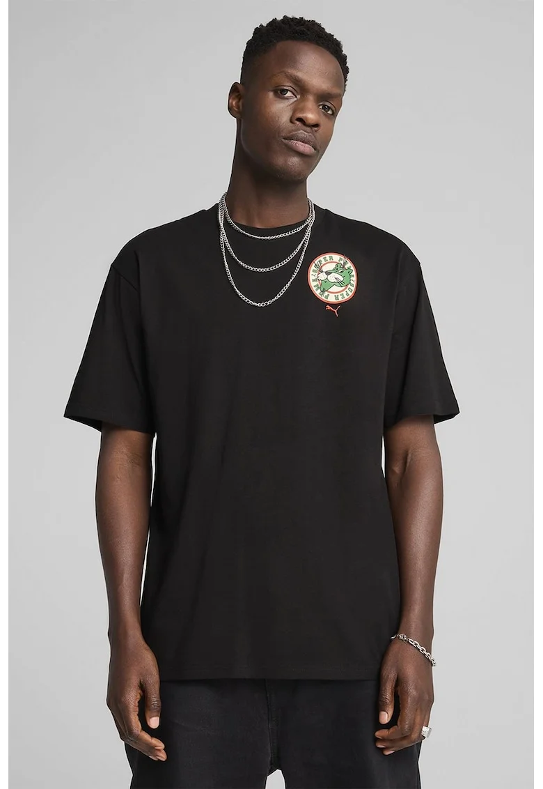 Tricou cu imprimeu logo pe partea din spate, Verde/Negru
