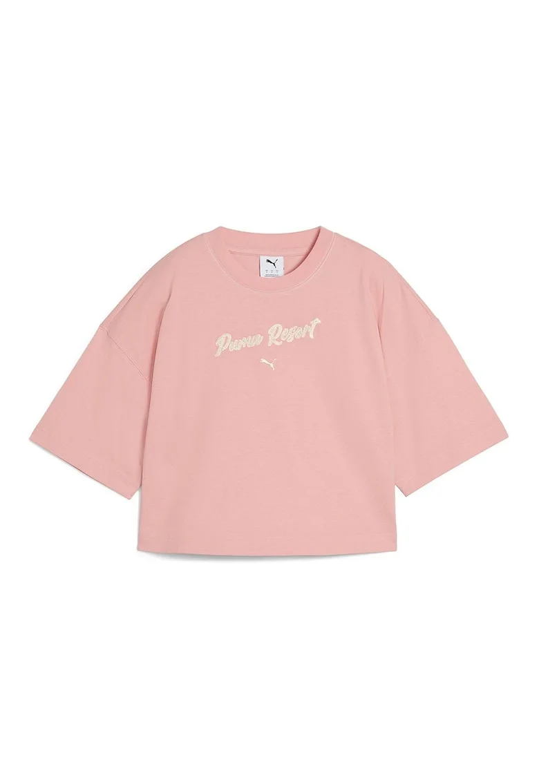 Tricou crop de bumbac, Roz somon