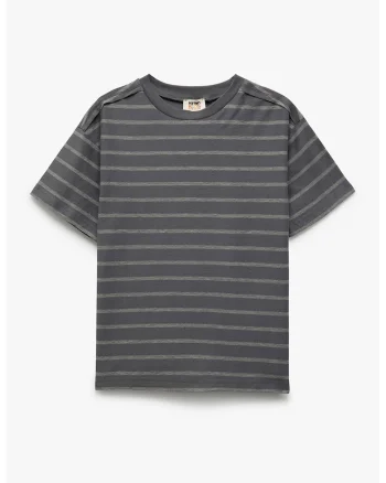 Tricou cu decolteu la baza gatului si dungi, Gri inchis