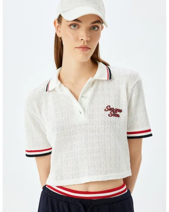 Tricou polo crop, Alb murdar