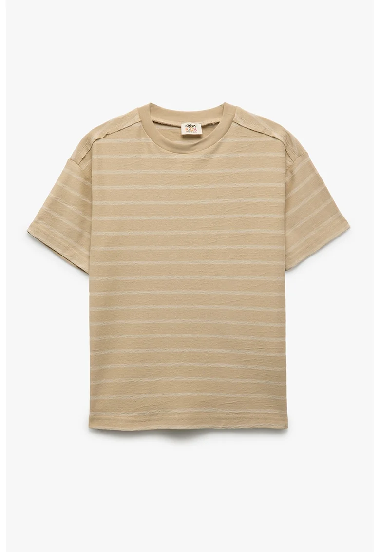 Tricou cu decolteu la baza gatului si dungi, Bej