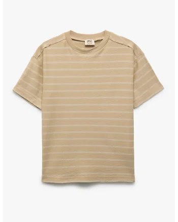 Tricou cu decolteu la baza gatului si dungi, Bej