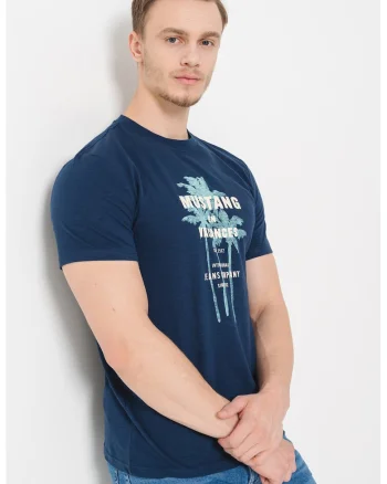 Tricou cu imprimeu frontal, Albastru inchis/Albastru glaciar