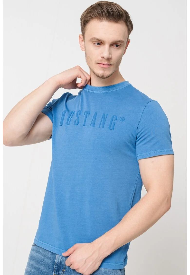 Tricou cu logo pe piept, Albastru prafuit