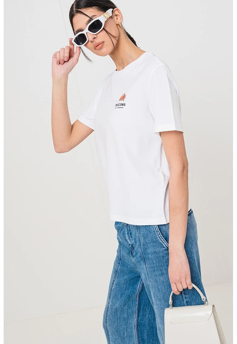 Tricou de bumbac cu logo, Alb