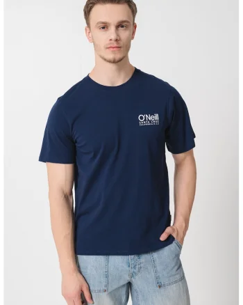 Tricou cu decolteu la baza gatului si logo pe piept, Alb optic/Bleumarin