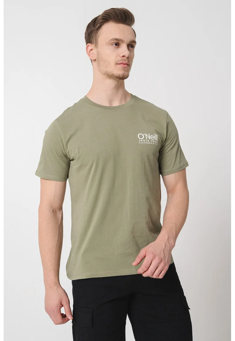 Tricou cu decolteu la baza gatului si logo pe piept, Verde pal/Alb optic