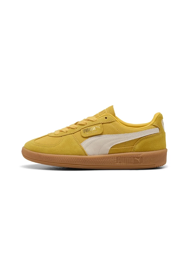 Pantofi sport Palermo de piele intoarsa si piele, Alb/Galben sofran