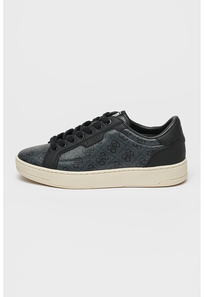 Pantofi sport de piele ecologica cu logo, Negru/Gri carbune