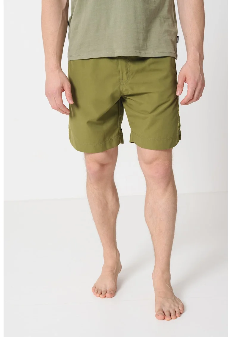 Pantaloni scurti de baie cu buzunare si model uni, Verde aquamarin