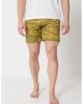Pantaloni scurti de baie cu cordon in talie si model, Verde lime/Verde feriga