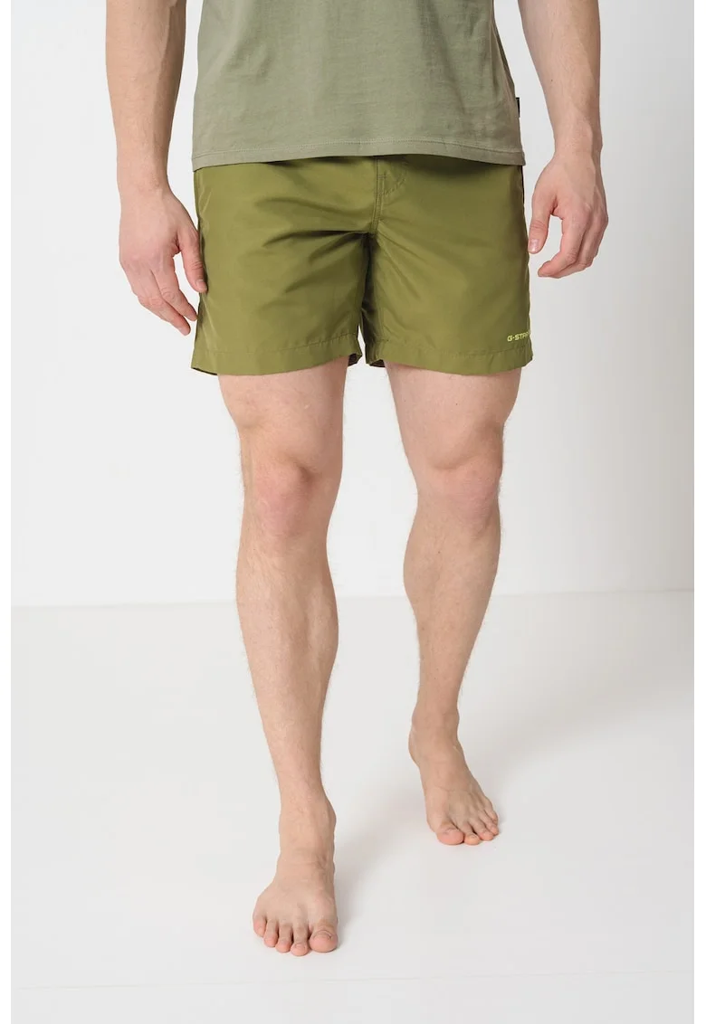 Pantaloni scurti de baie cu snur si model uni, Galben pal/Verde feriga