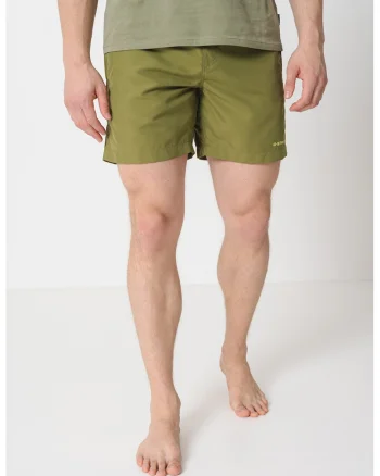 Pantaloni scurti de baie cu snur si model uni, Galben pal/Verde feriga