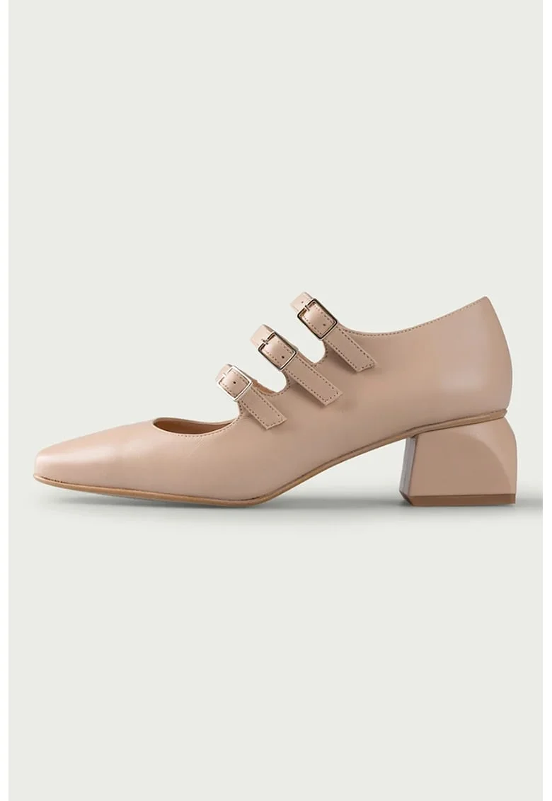 Pantofi din piele lacuita cu barete cu catarama, Piersica