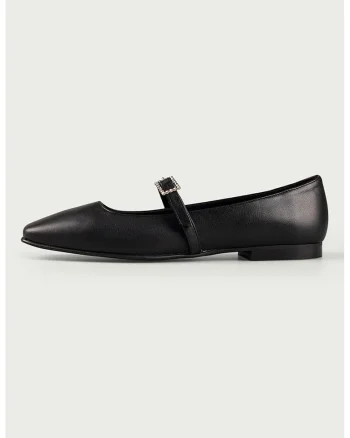 Balerini din piele cu varf patrat, Negru