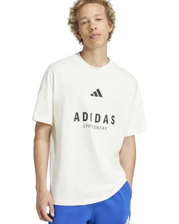 Tricou cu decolteu la baza gatului si imprimeu logo, Alb optic