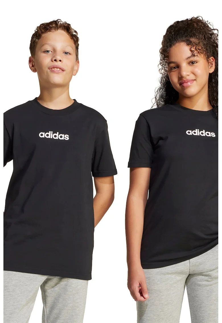 Tricou cu decolteu la baza gatului si logo pe piept, Negru/Alb optic