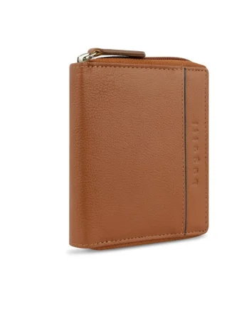 Portofel dama, fermoar circular,  piele naturala, 491334, Maro cognac