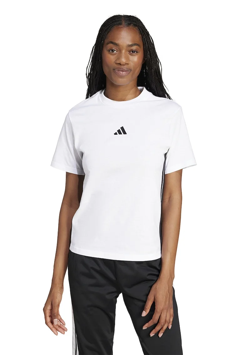 Tricou din bumbac cu decolteu la baza gatului, Alb/Negru