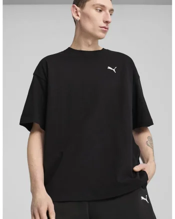 Tricou de bumbac cu decolteu la baza gatului si logo discret, Negru