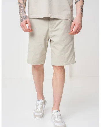 Pantaloni scurti cu detalii brodate, Gri deschis