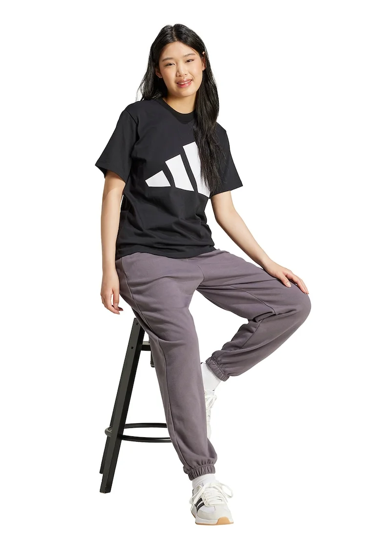 Tricou de bumbac cu decolteu la baza gatului si logo, Negru/Alb optic