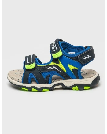 Sandale cu imprimeu si velcro, Albastru royal/Verde electric/Alb optic
