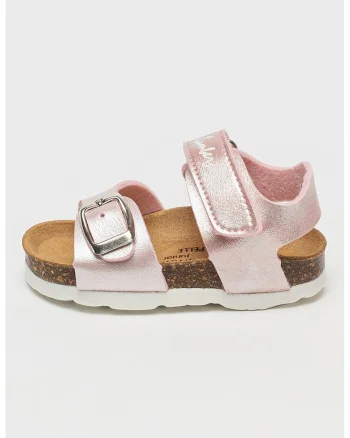 Sandale cu talpa plata si logo Bing, Maro taupe deschis/Roz prafuit