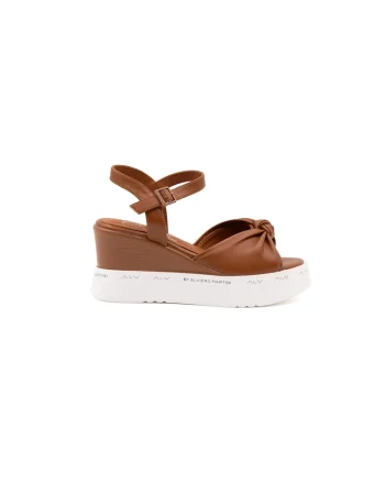 Sandale wedge din piele ecologica, Caramel