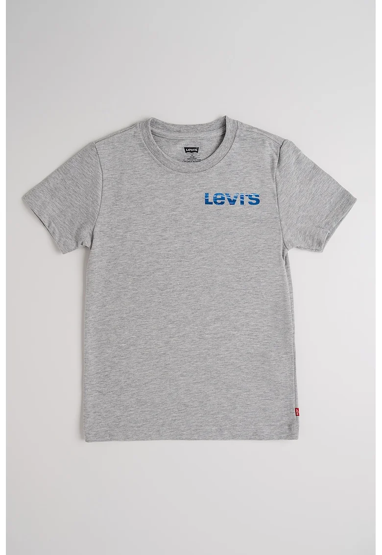 Tricou cu decolteu la baza gatului, cu logo pe spate, Albastru