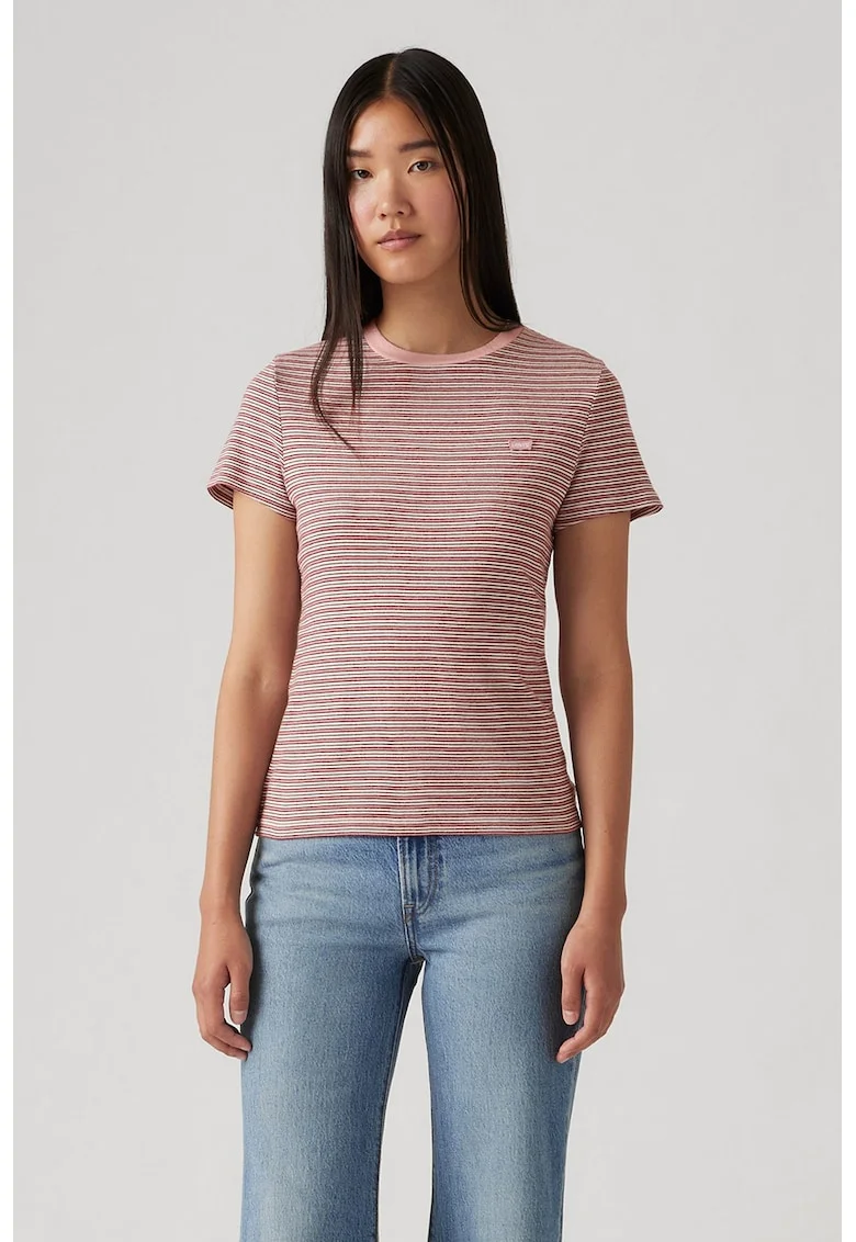 Tricou slim fit de bumbac Essential, Alb murdar/Roz prafuit