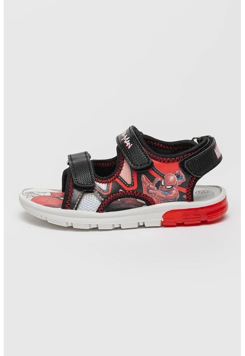 Sandale cu velcro si lumini Spider-man, Rosu/Alb/Negru