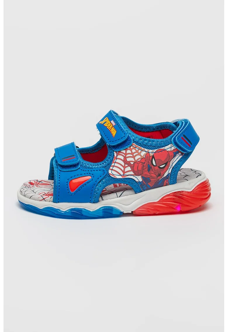 Sandale cu velcro si lumini Spider-man, Rosu/Alb/Albastru royal
