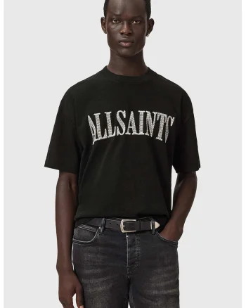 Tricou cu decolteu la baza gatului si logo decorat Dash, Negru