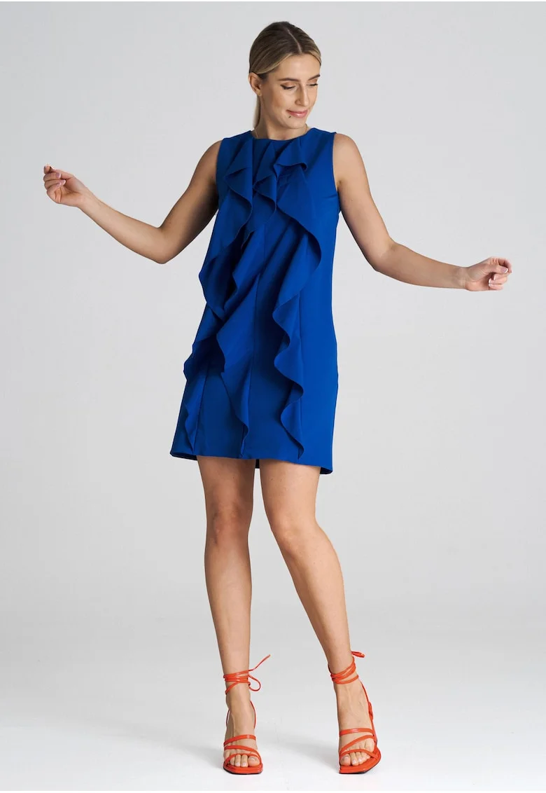 Rochie trapez  eleganta, poliester, albastru