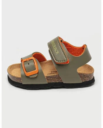 Sandale uni cu velcro, Negru/Kaki pal