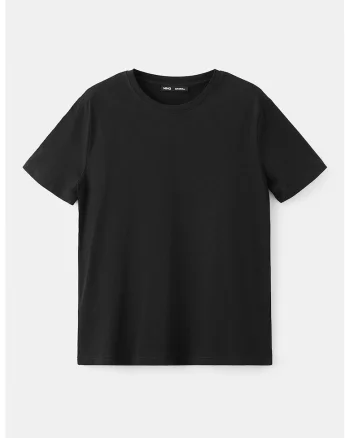 Tricou din bumbac cu decolteu la baza gatului, Negru
