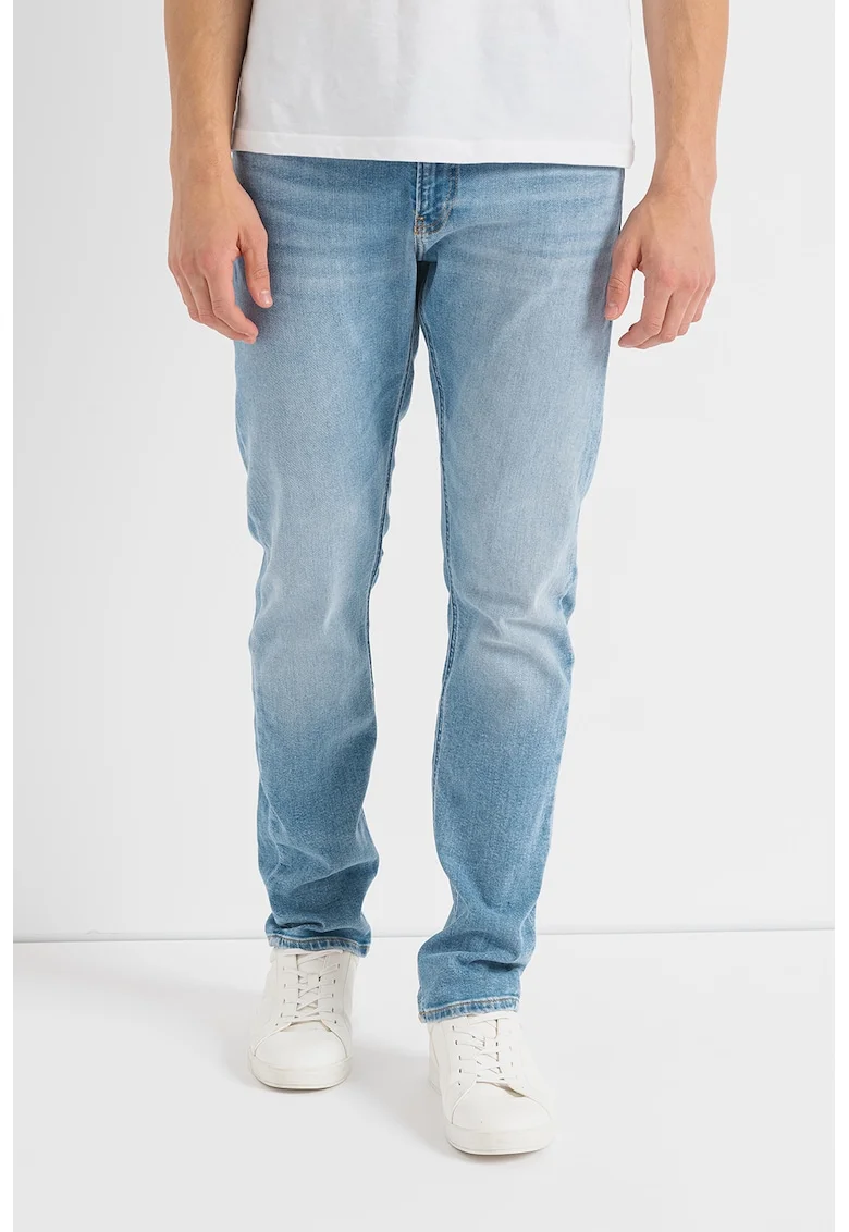Blugi slim fit cu aspect decolorat, Albastru deschis