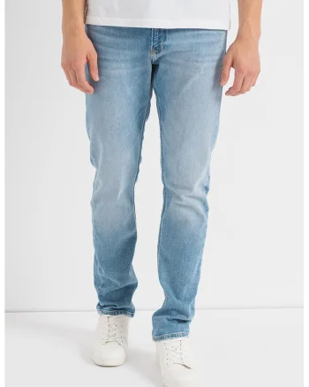 Blugi slim fit cu aspect decolorat, Albastru deschis