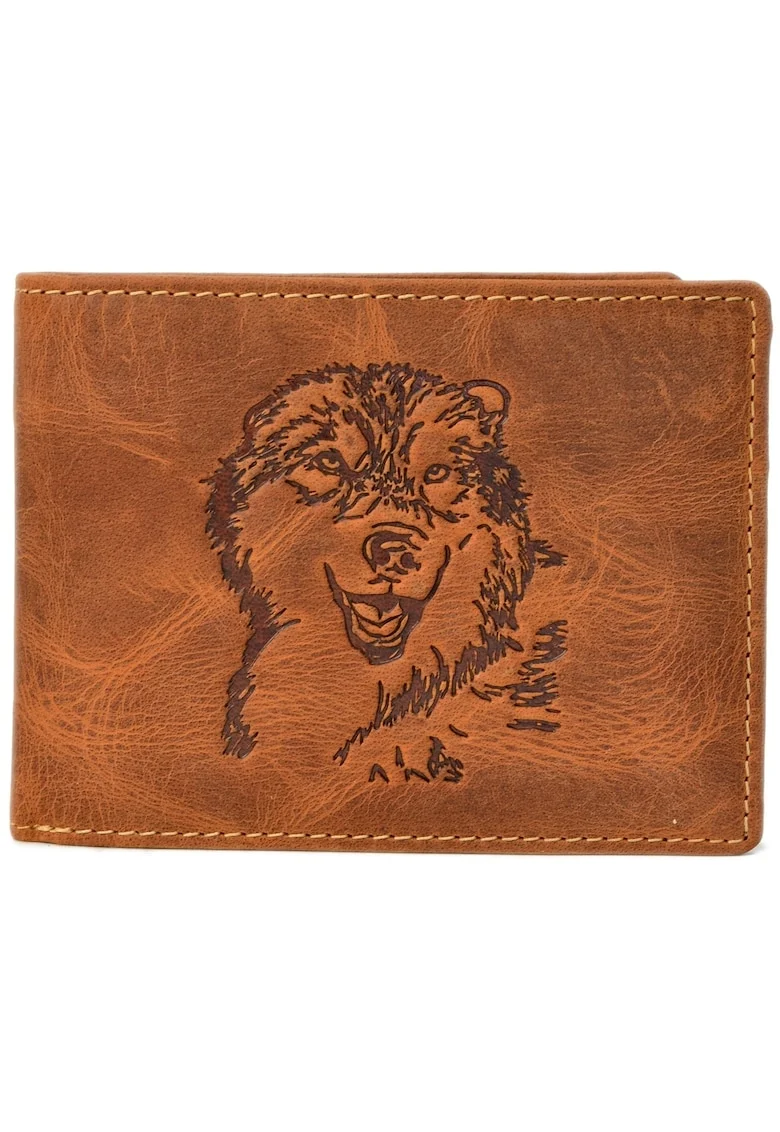 Portofel barbati piele naturala maro antichizat 12 x 9 cm, Vintage Wolf,  Maro antichizat