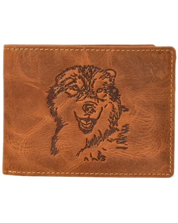 Portofel barbati piele naturala maro antichizat 12 x 9 cm, Vintage Wolf,  Maro antichizat